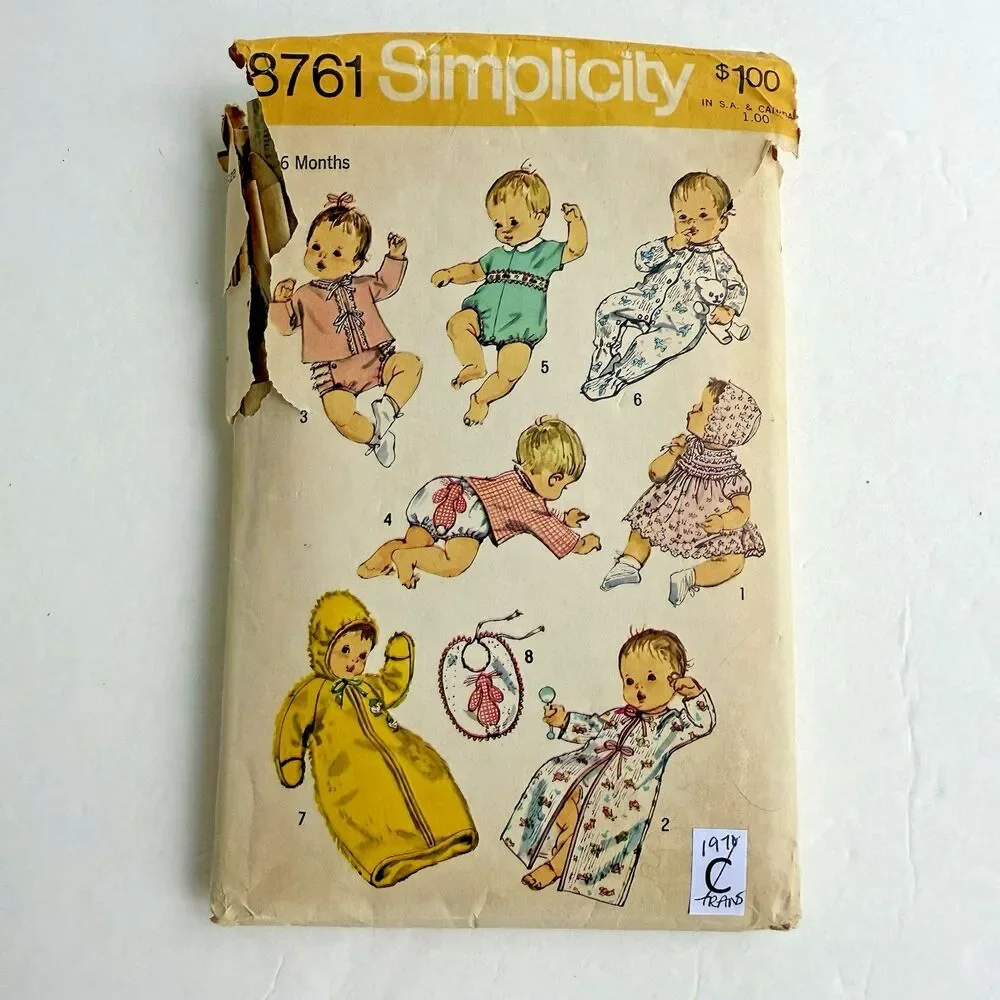 Vtg 70s Simplicity Sewing Pattern 8761 Layette Dress One-Piece Top Infant Sz 6M
